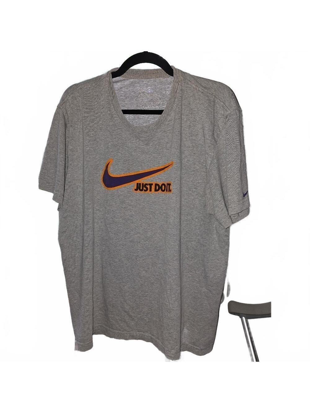 Nike Gray "Just Do It" Tee | XL | Purple & Orange Swoosh | Flawed
